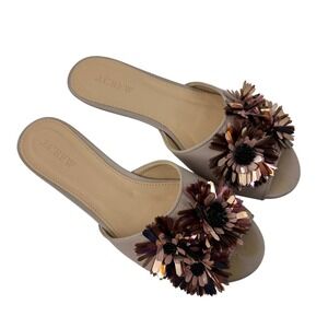 J. Crew Flower Embellished Slides Sandals Sz 7‎ Party Event Special Occasion